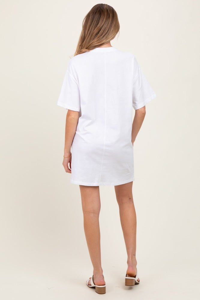 White Crewneck Short Sleeve Maternity T-Shirt Dress