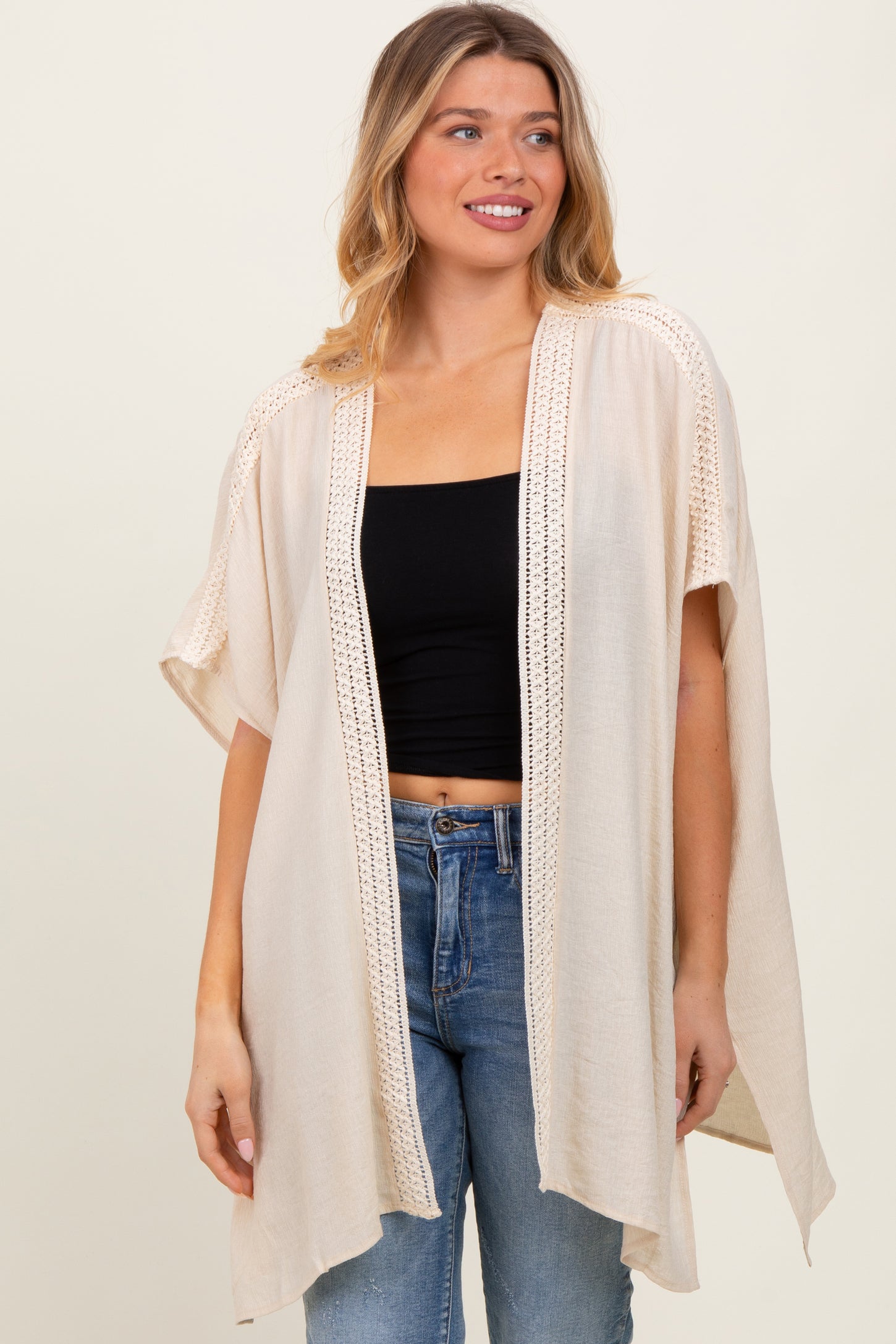 Cream Crochet Trim Rustic Cover Up