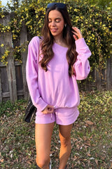 Mauve Fleece Sweatshirt Shorts Set