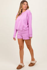 Mauve Fleece Sweatshirt Shorts Set