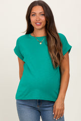 Green Rolled Cuff Maternity Short Sleeve Tee