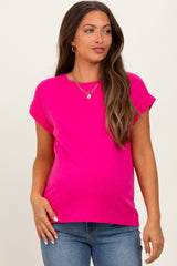 Fuchsia Rolled Short Sleeve Maternity Tee