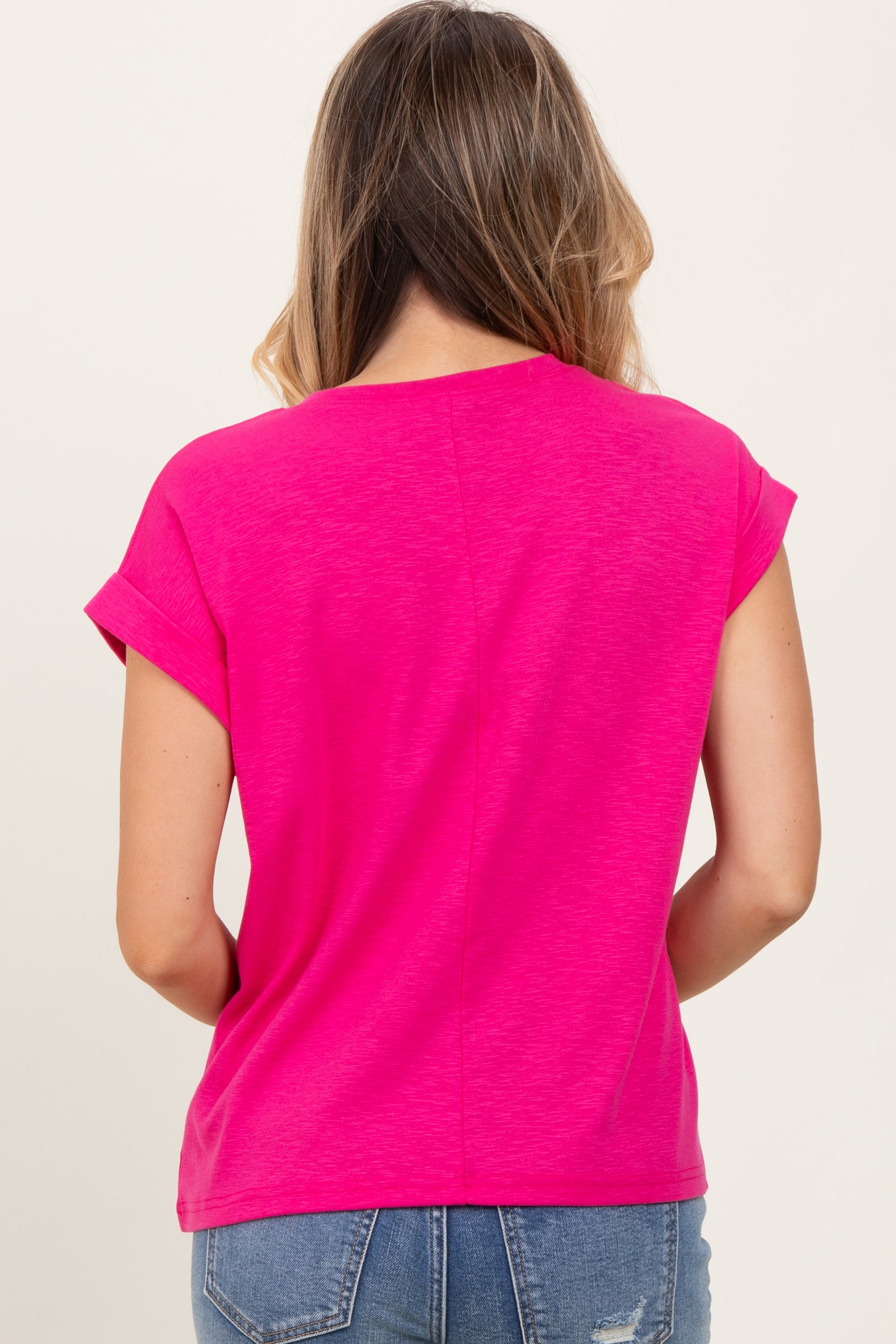 Fuchsia Rolled Short Sleeve Tee