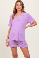 Lavender Short Sleeve Button Down Shirt Shorts Maternity Set