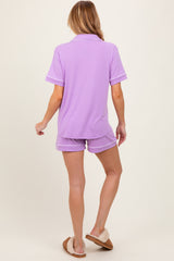 Lavender Short Sleeve Button Down Shirt Shorts Maternity Set