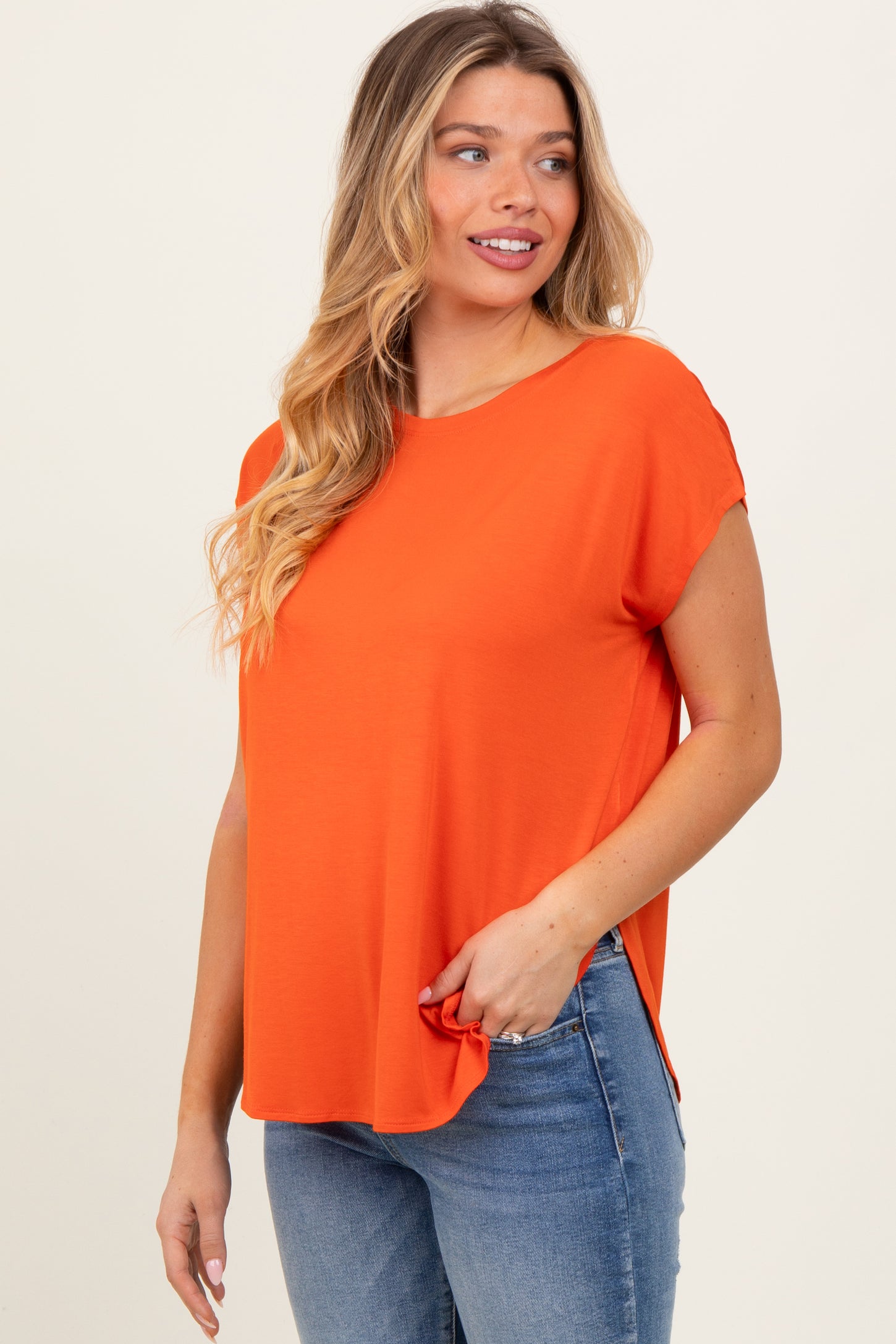 Orange Dolman Sleeve Round Neck Top