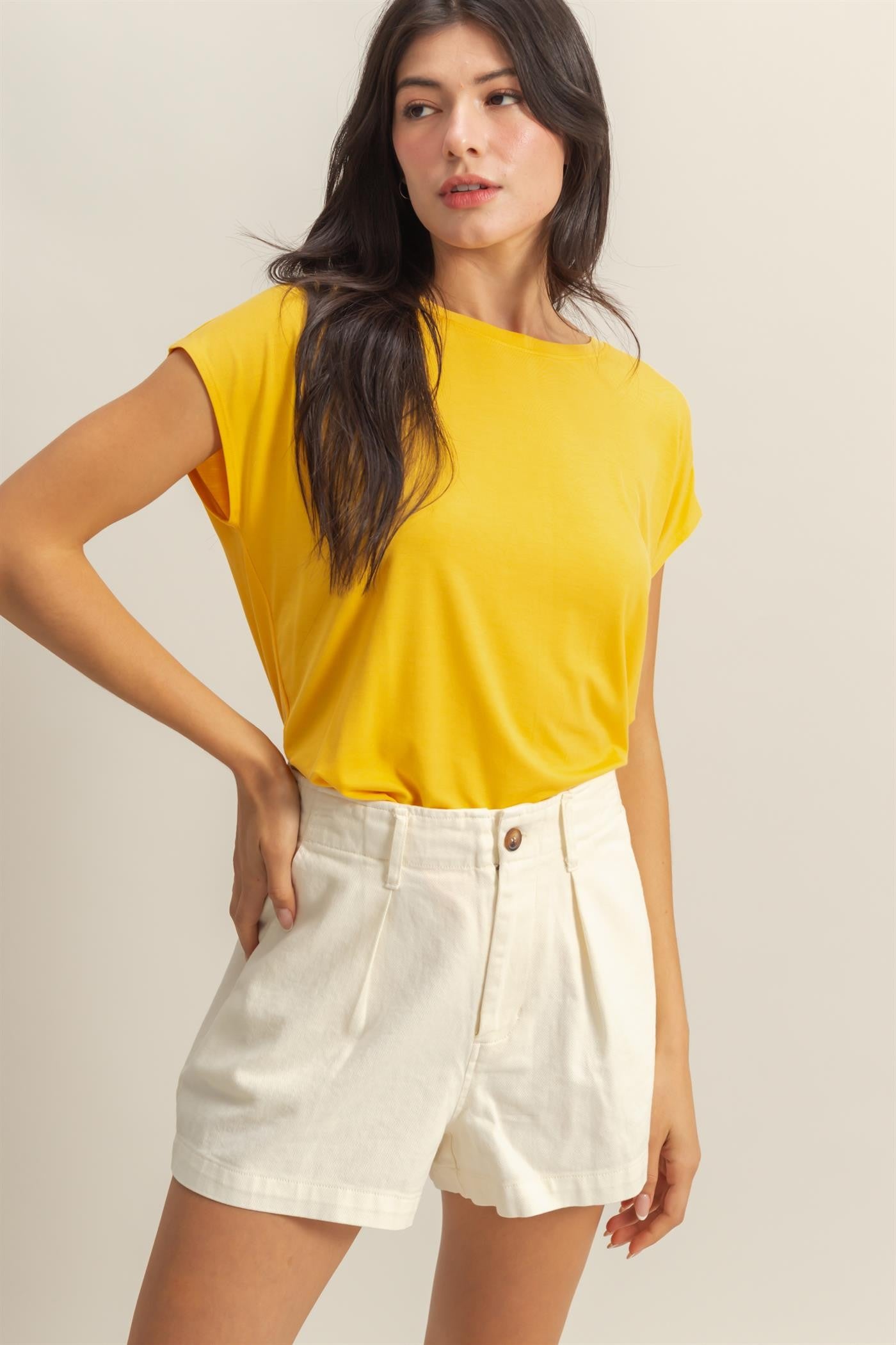 Yellow Dolman Sleeve Round Neck Top