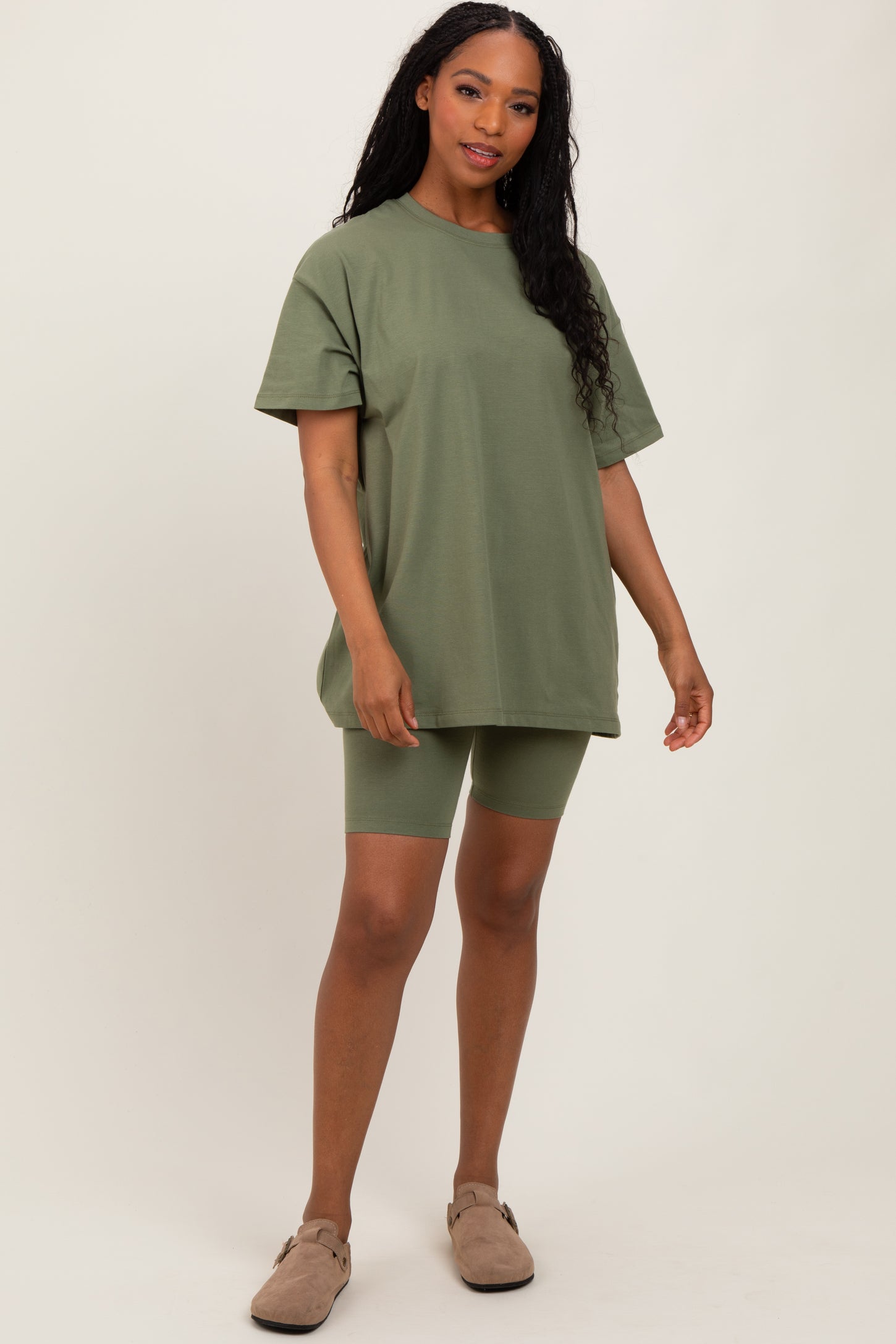 Light Olive Biker Shorts Set