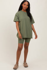 Light Olive Biker Shorts Set