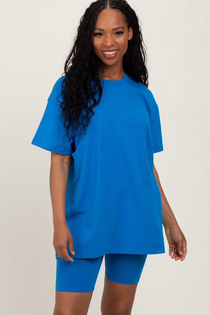 Aqua Biker Shorts Maternity Set