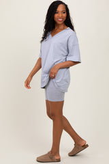 Heather Grey Oversized V-Neck Biker Short Set
