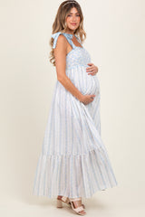 Light Blue Floral Cotton Maternity Dress