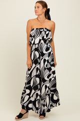 Black/Cream Printed Wide Leg Tube Jumpsuit