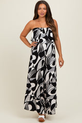 Black/Cream Printed Wide Leg Tube Maternity Jumpsuit