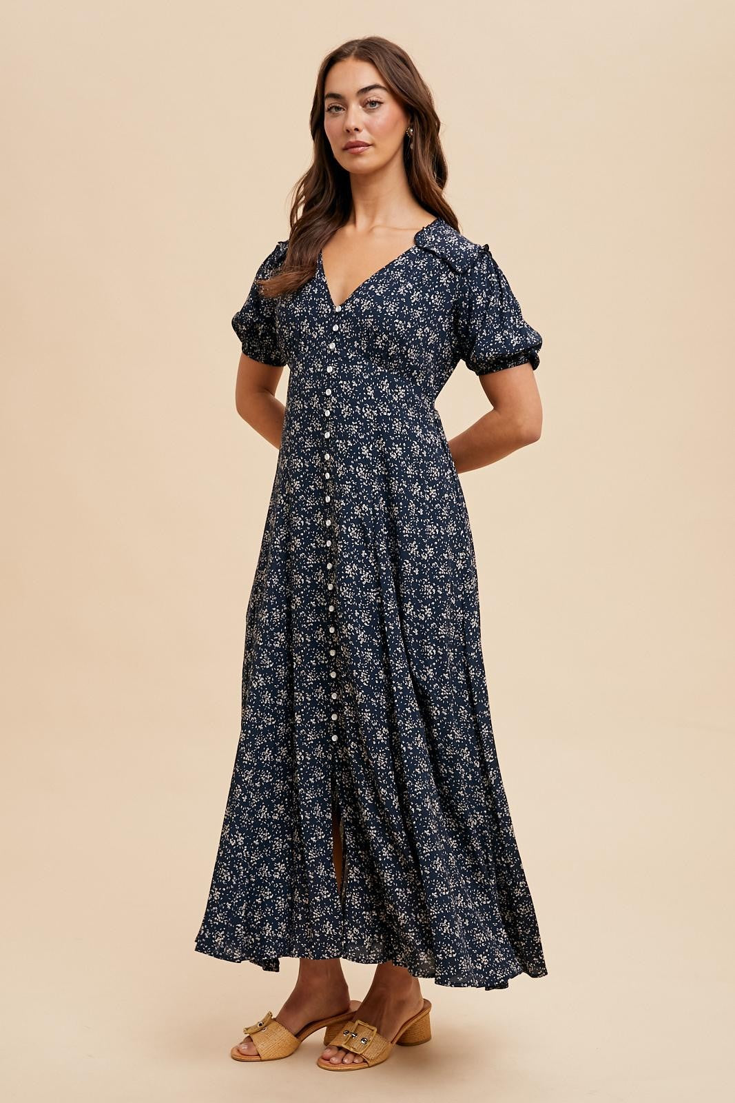 Navy Floral Button Down Maternity Dress