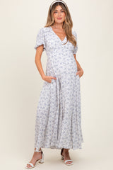 Light Blue Floral Button Down Maternity Dress