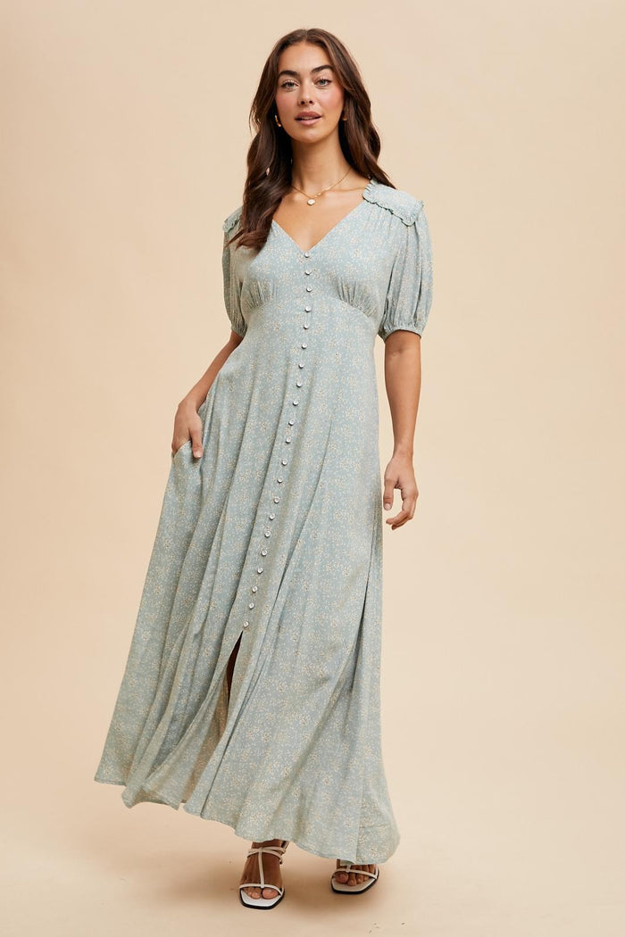 Sage Floral Button Down Maternity Dress