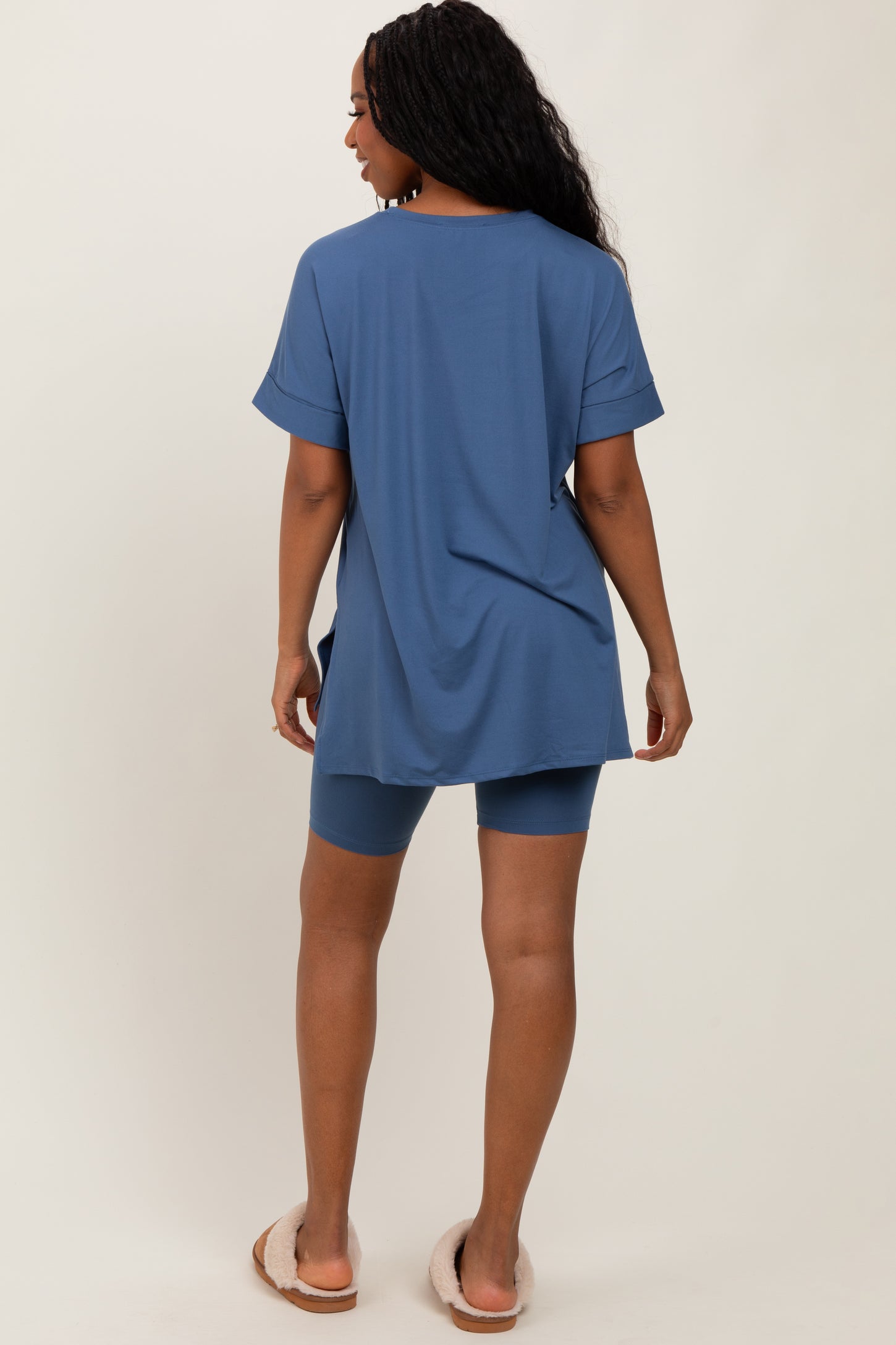 Blue Hi-Low Short Sleeve Tee Biker Short Set