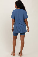 Blue Hi-Low Short Sleeve Tee Biker Short Set