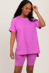 Mauve Hi-Low Short Sleeve Tee Biker Short Maternity Set