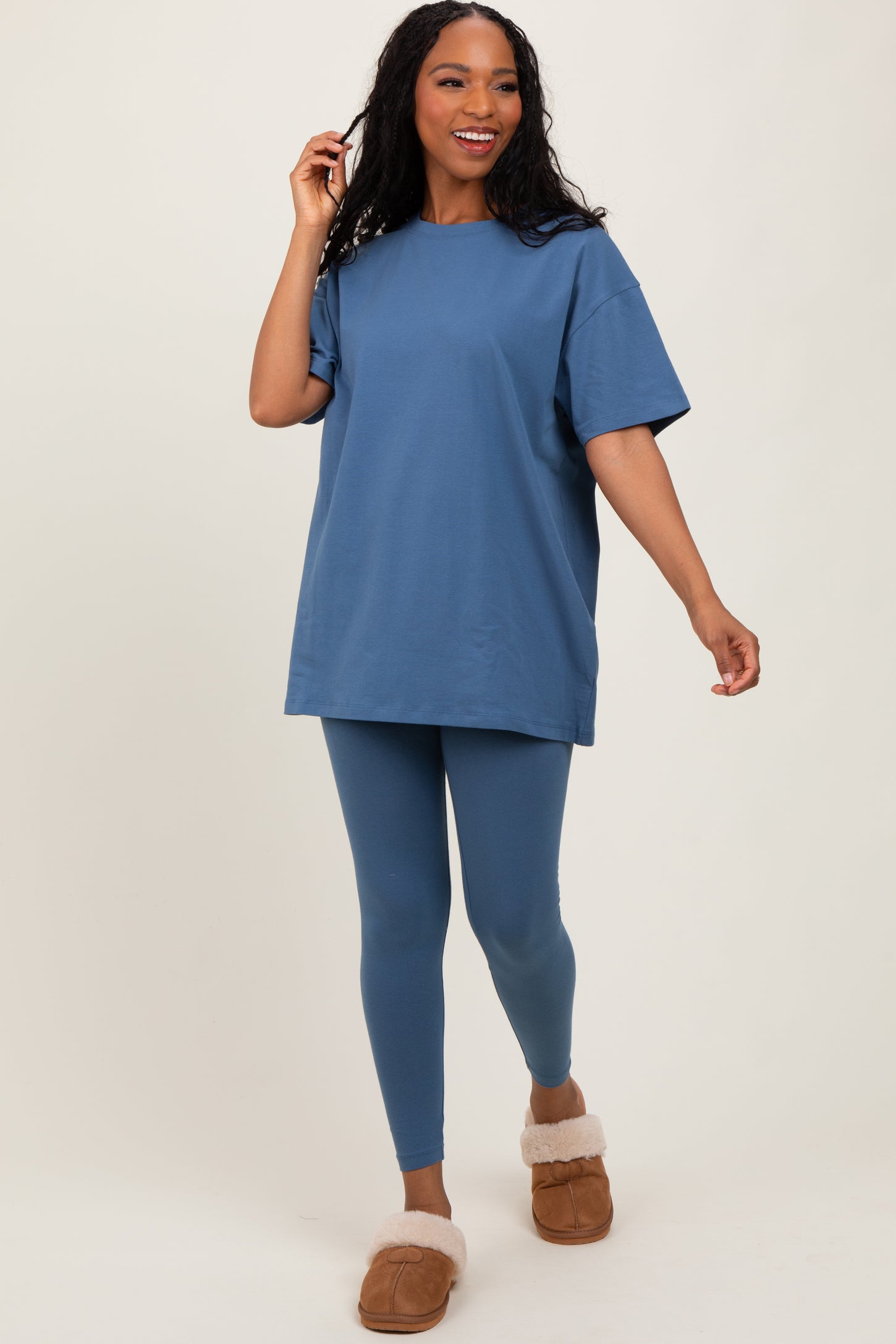 Blue Oversized Crewneck Short Sleeve and Legging Set
