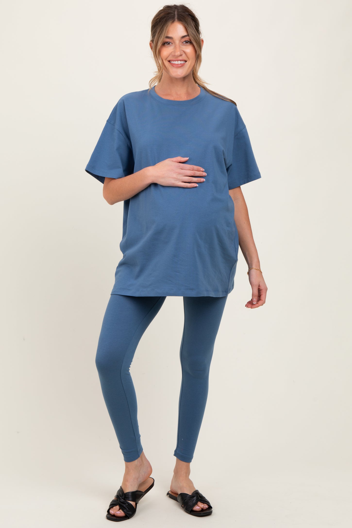Blue Oversized Crewneck Short Sleeve and Legging Maternity Set