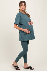 Light Olive Oversized Crewneck Short Sleeve and Legging Maternity Set