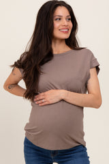 Taupe Crew Neck Maternity Muscle Tee
