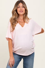 Light Pink V-Neck Crepe Knit Maternity Top