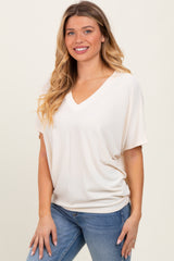 Cream V-Neck Crepe Knit Top