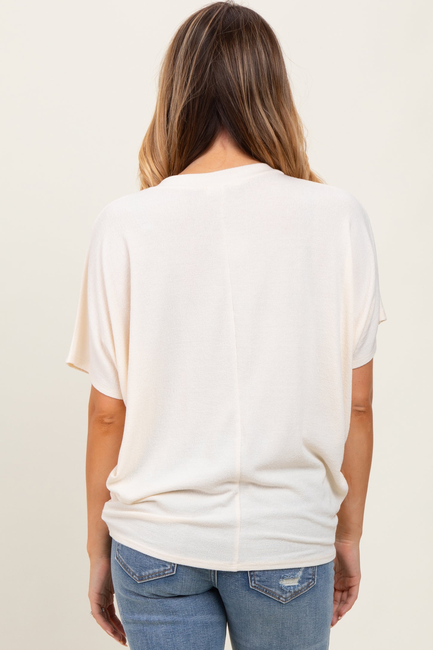 Cream V-Neck Crepe Knit Top