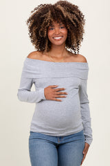 Heather Grey Off Shoulder Foldover Maternity Long Sleeve Top