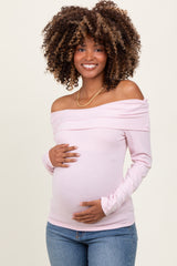 Pink Off Shoulder Foldover Maternity Long Sleeve Top
