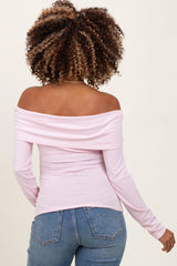 Pink Off Shoulder Foldover Maternity Long Sleeve Top