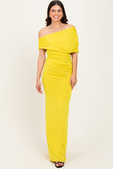 Lime Off Shoulder Foldover Ruched Maternity Maxi Dress