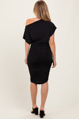 Black One Shoulder Ruched Dress
