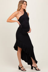 Royal Blue One Shoulder Asymmetrical Ruffle Maternity Dress