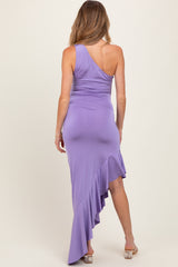 Lavender One Shoulder Asymmetrical Ruffle Maternity Dress