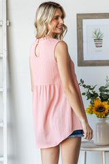 Blush Ruffle Mock Neck Sleeveless Blouse