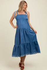 Denim Tiered Maternity Midi Dress