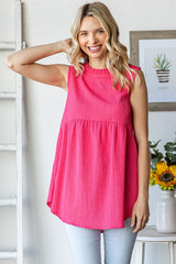 Fuchsia Ruffle Mock Neck Maternity Sleeveless Blouse