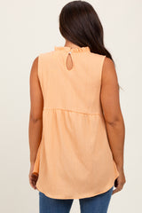 Peach Ruffle Mock Neck Maternity Sleeveless Blouse