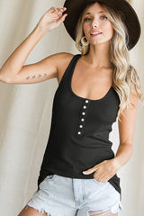 Black Button Front Tank Top