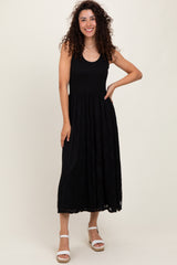 Black Solid Tank Top Lace Skirt Maternity Midi Dress