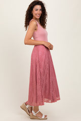Mauve Solid Tank Top Lace Skirt Midi Dress