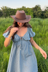 Blue Striped Chambray Front Tie Mini Dress