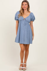 Blue Striped Chambray Front Tie Maternity Mini Dress