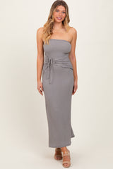 Black Gingham Strapless Side Tie Maxi Dress