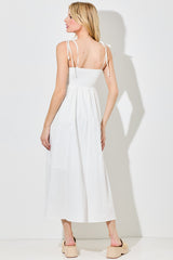 Ivory Polka Dot Shoulder Tie Midi Dress