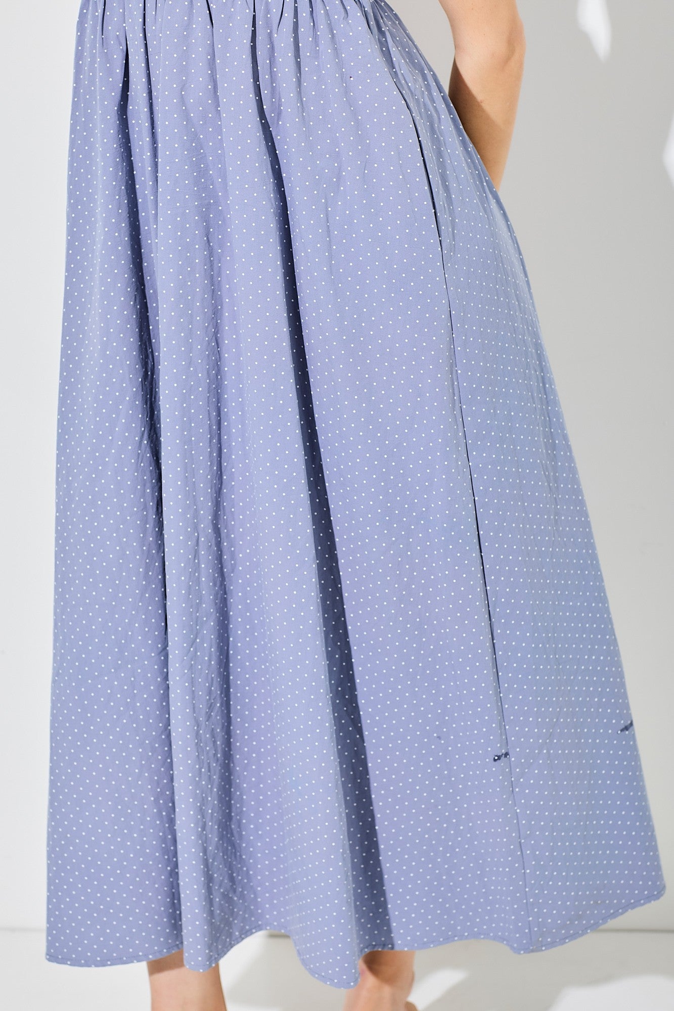 Blue Polka Dot Shoulder Tie Midi Dress